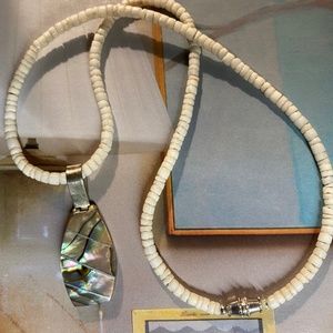 NWOT Neptune's Surf Abalone Pendent 925 Sterling Silver w/ Puka Shell Necklace